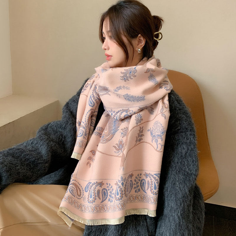 2022 New Air-Conditioned Room Shawl Outer Winter Ethnic Style Imitation Cashmere Scarf Bluebird Cashew Warm Scarf Female