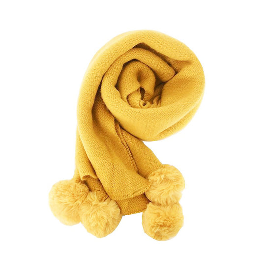 Gentle Trend Rabbit Hair Hanging Ball Solid Color Knitted Scarf Women'S Winter Age Reduction Thickened Warm Scarf