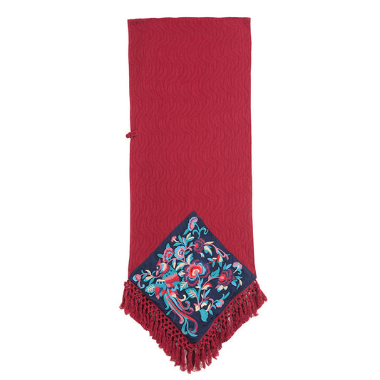 Autumn Winter 2022 Ethnic Style Scarf Cotton Linen Embroidered Shawl Jacquard Disc Clasp Outering Draped With Hanging Tassel Lace Long Scarf
