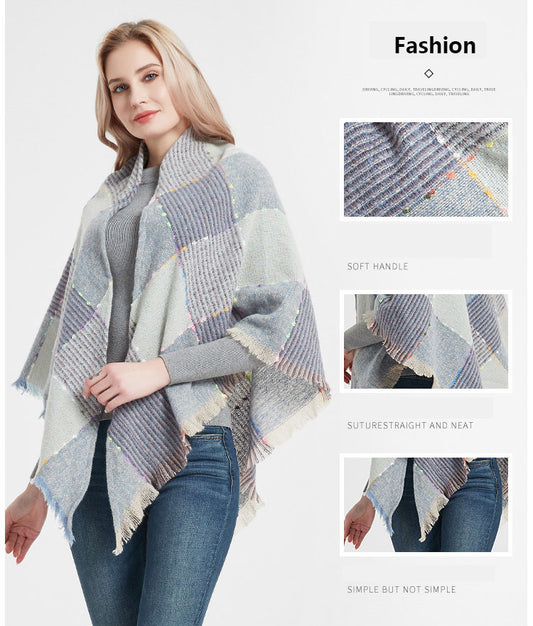 2022 New Women's Triangle Scarf Neck Scarf Shawl With Big Lattice For Spring Autumn And Winter