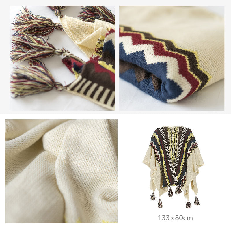 Bohemian Knit Tassel Cape Warm Shawl Scarf Versatile Fashion Ethnic Cloak Scarf