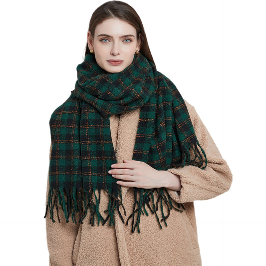 2022 Women's New Fashion Color Small Plaid Tassel Scarf Thickened Shawl Scarf For Winter