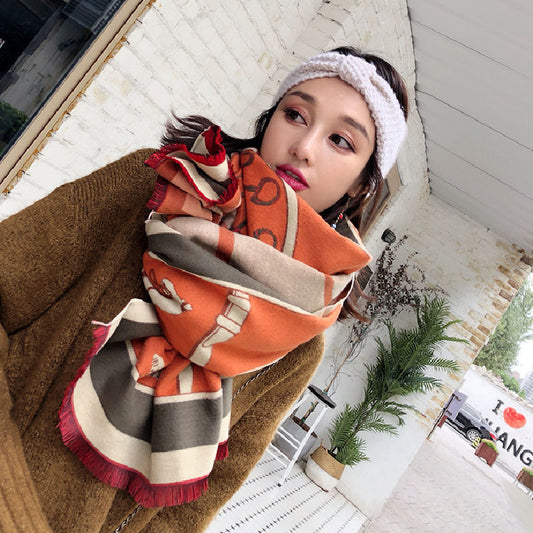 New Double-Sided Imitation Cashmere Jacquard Shawl For Autumn And Winter,Ethnic Style Thickened Warm Scarf Lady's Cashew Flower Pattern Scarf