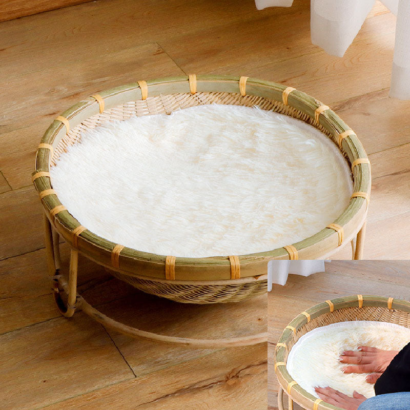 Hand-Woven Round Cat Nest Universal For All Seasons Double-layer Bamboo Pet Bed Cathouse Rattan Knitted Puppy Kennel