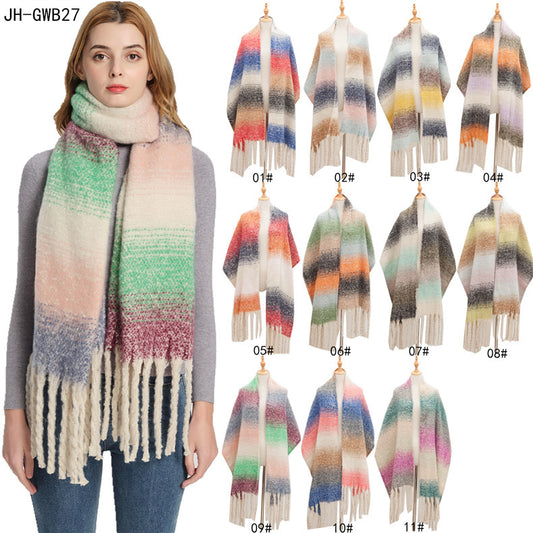 2022 Fashion New Imitation Cashmere Scarf Shawl With Gradient Color Coarse Tassel For Autumn And Winter