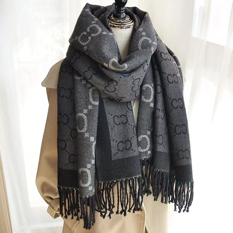 2022 New Scarf Women's Winter Imitation Cashmere Letter Double-Sided Dual-Purpose Large Shawl Thickened Warm Scarf European And American Style