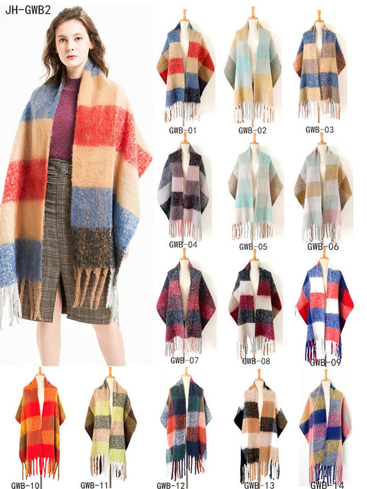 Autumn And Winter Thickened Coarse Tassels Plaid Scarf Thick Braids Coarse Twisted Braids Neck Shawls