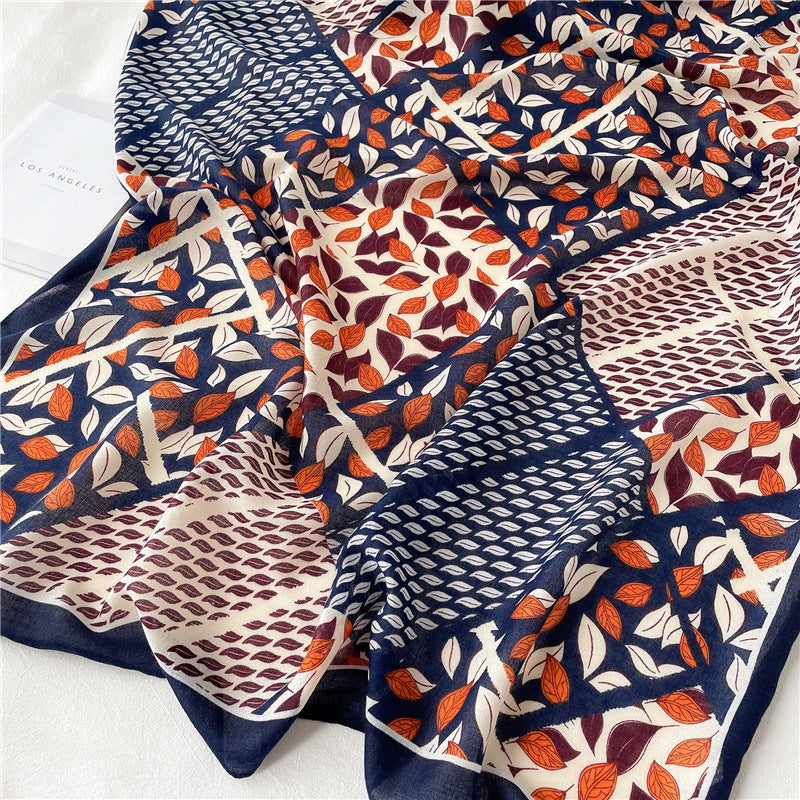Women's New Autumn And Winter Cotton Linen Scarf Travel Ethnic Style Long Scarf Sunscreen Beach Scarf Leaf Pattern Large Shawl Scarf